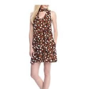 KAARI BROWN ANIMAL PRINT MOCK NECK MINI LEOPARD DRESS WOMEN SIZE XL BRAND NEW